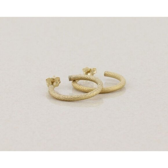 14k Yellow Gold 3/4" Textured Hoop Earrings Gold Hoops - Picture 1 of 8